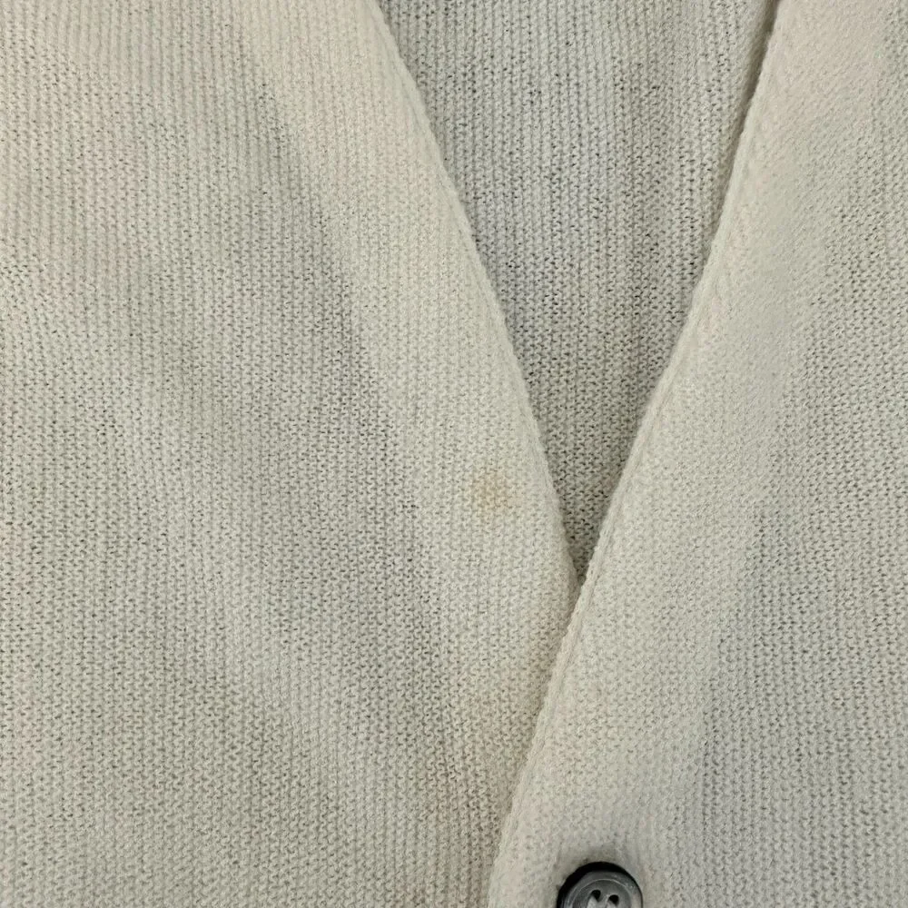 Vtg Izod lacoste Cardigan Sweater L White Orlon Acrylic USA Made Cracodile